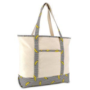 22" Shoing Tote Bag In Heavy Cotton Canvas Ziered Top Striped Banana ^_^